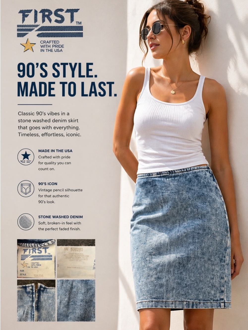 First‎ vintage 90’s stone washed Denim Mini Skirt - Light Blue